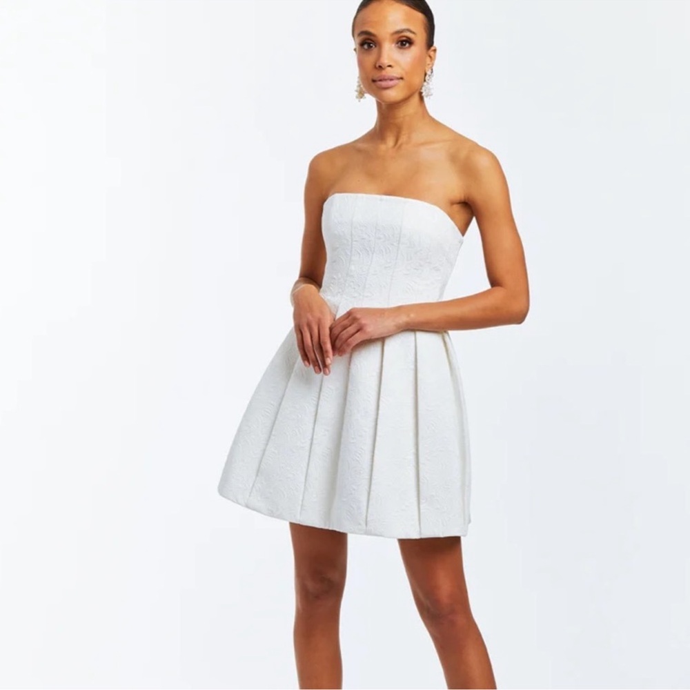Mestiza Strapless White Textured Mini Dress